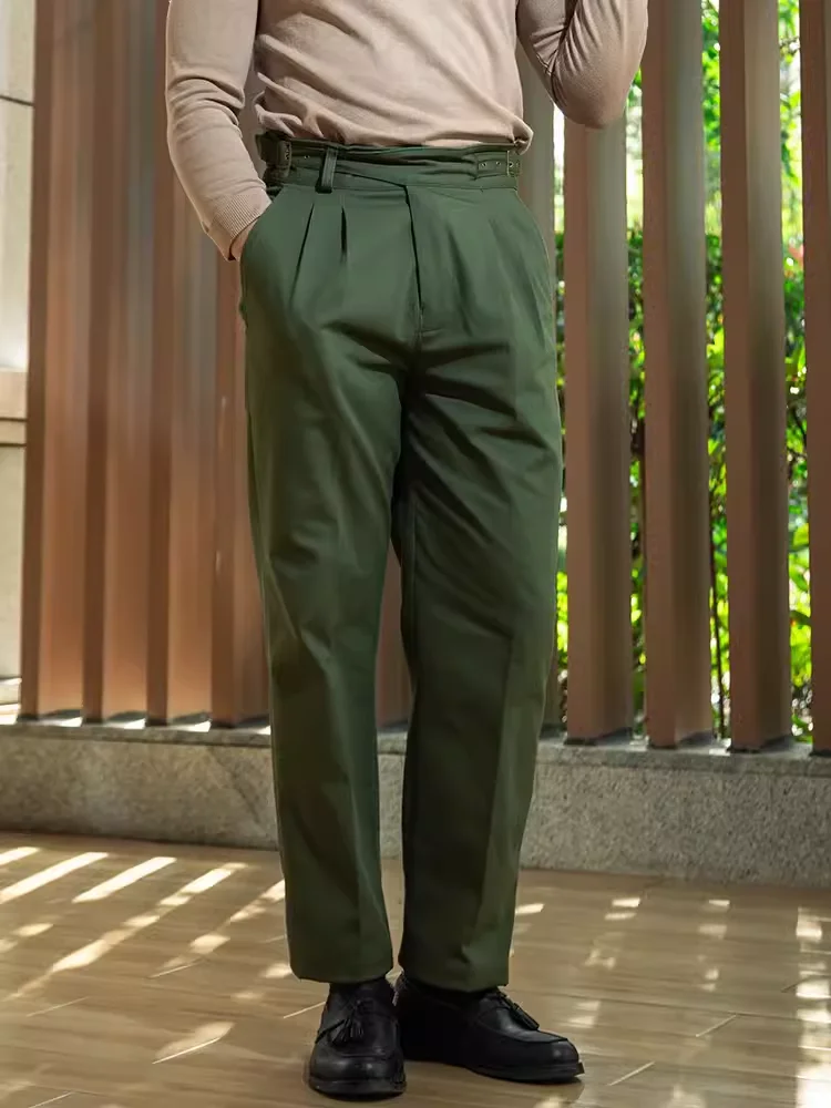 2024 Men's Spring Autumn New Loose Straight Casual Pants Male Solid Color Pockets Cotton Pants Men High Waist Suit Trousers F373