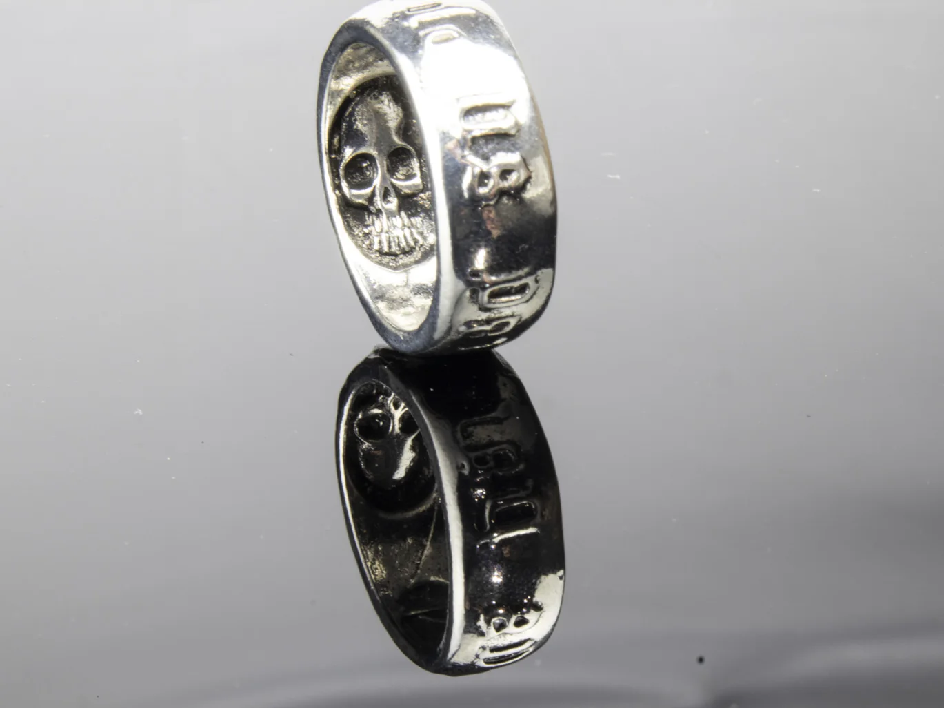 Memento Mori Skull Men's Biker Ring, Antique Stainless Steel Till Death Rings Wrapped Text for Men 2