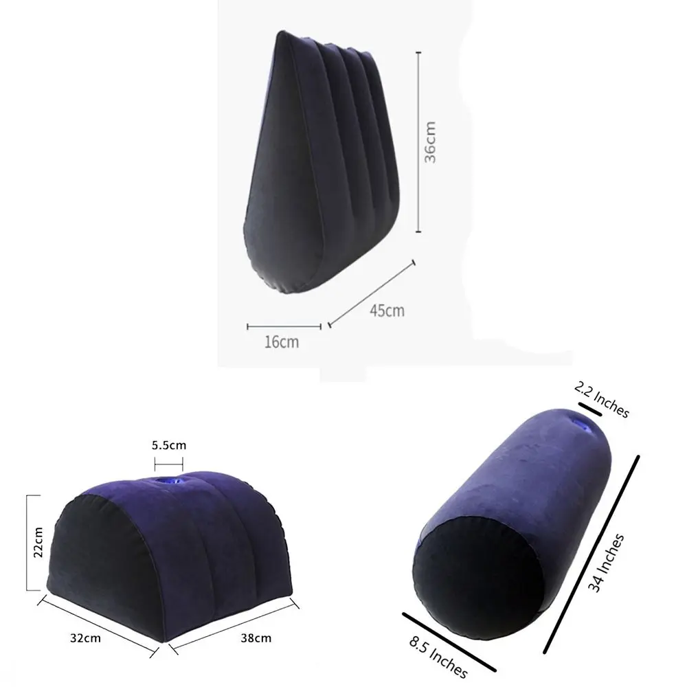 PVC Flocking Silicone Pillow Blue+Black Inflatable Inflatable Sex Pillow Triangle Cylinder Wedge Soft Relax Cushion 5
