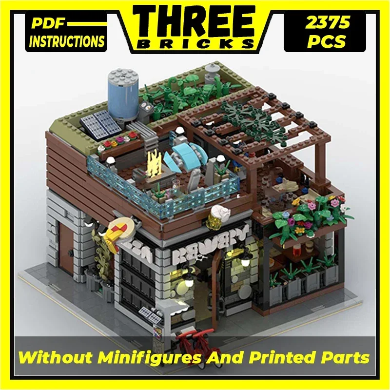 Moc Building Bricks Street View Model Brewery E Pizza Shop Technology Blocchi Modulari Regali Giocattoli Di Natale Set Fai Da Te Assemblaggio