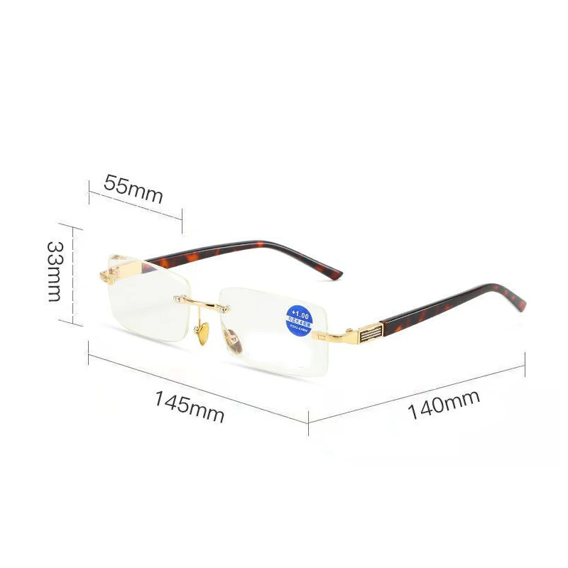 High Quality Anti Blue Light Reading Glasses Luxury Crystal Len Frameless Presbyopic Eyeglasses Unisex Optical Far Sight Eyewear 6