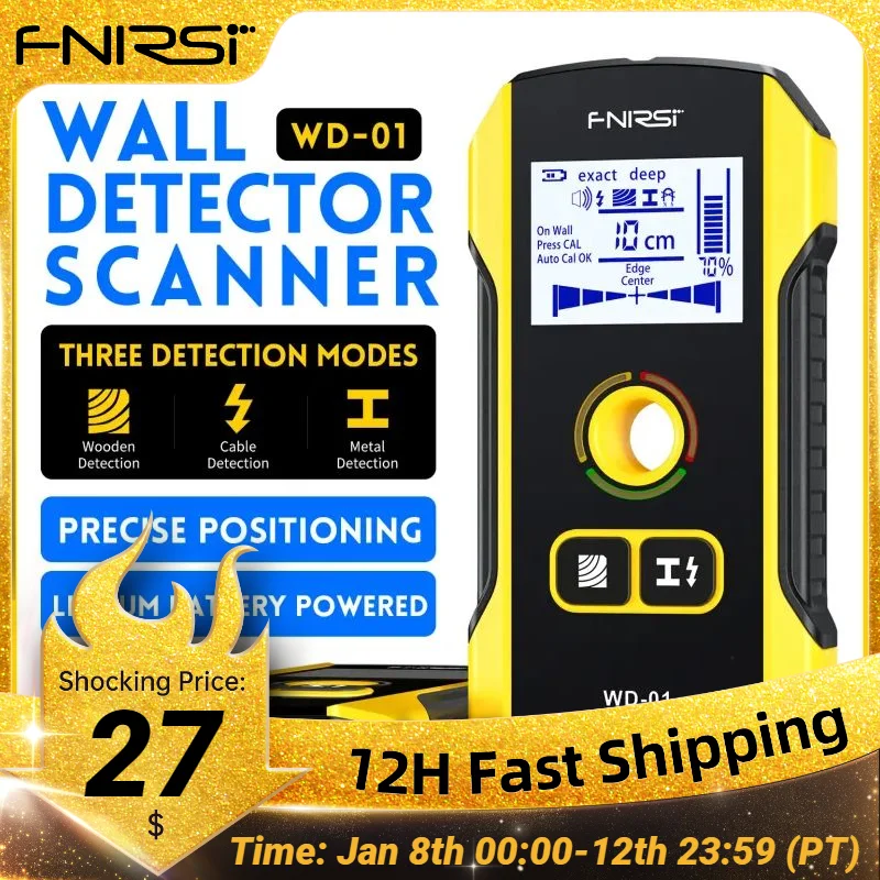 FNIRSI WD-01 Metal Detector Wall Scanner with Newly Designed Positioning Hole for AC Live Cable Wires Metal Wood Stud Find