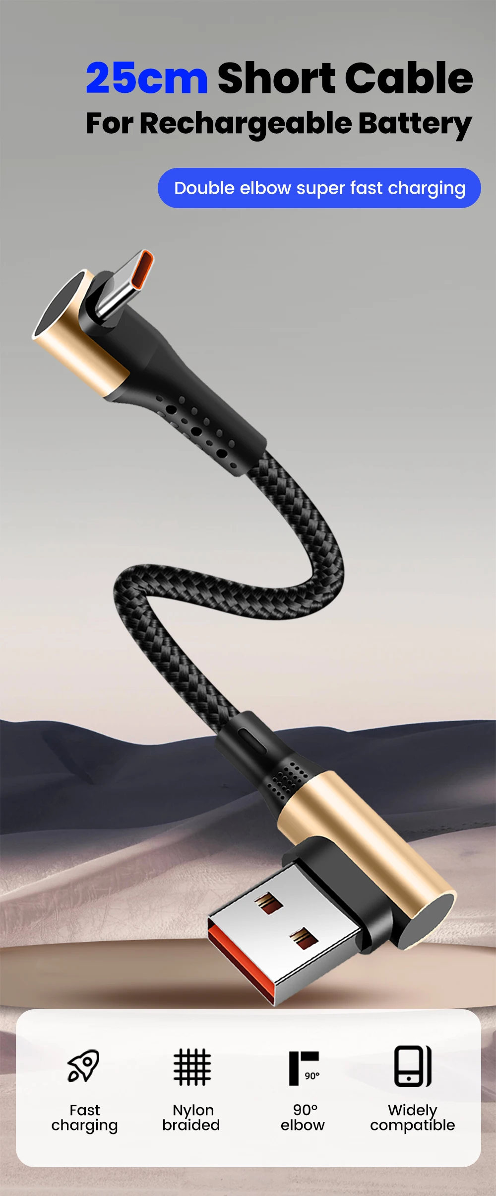 15CM 25CM 50CM Short Elbow USB Type C Cable for IPhone15 16 Huawei Xiaomi Samsung S24 Fast Charging Type C Power Bank Data Cable
