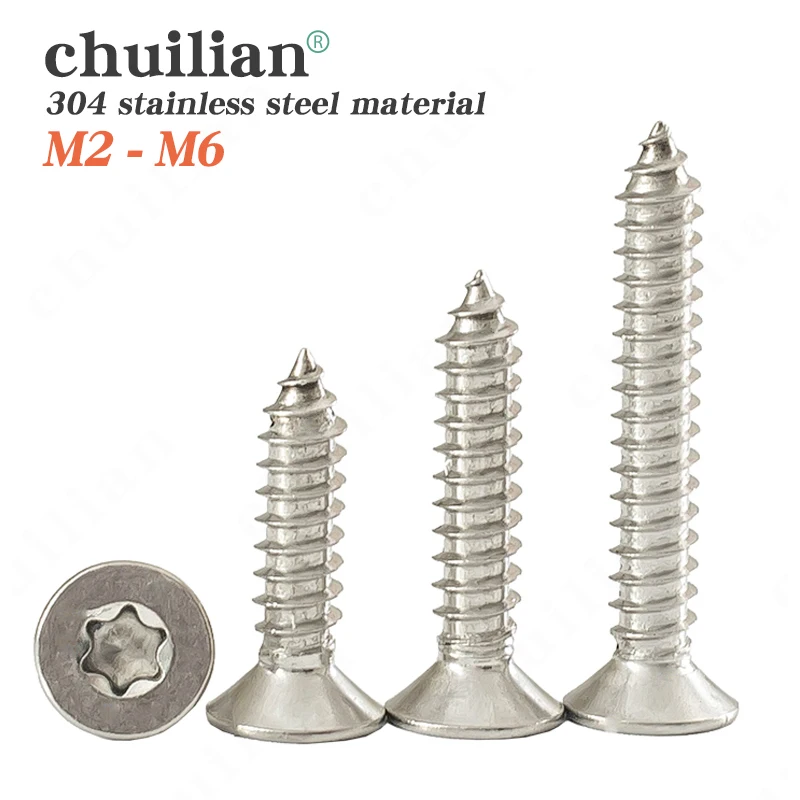 

5/10/50pc M2 M2.3 M2.6 M3 M3.5 M4 M5 M6 304 Stainless Steel Six Lobe Torx Flat Countersunk Head Security Self-tapping Wood Screw