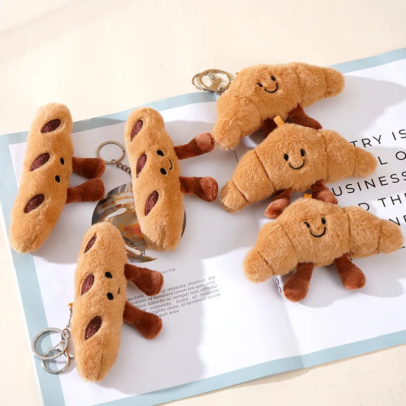 Adorable Cartoon Croissant Plush Keychain – Cute Gift Pendant and Bag Charm