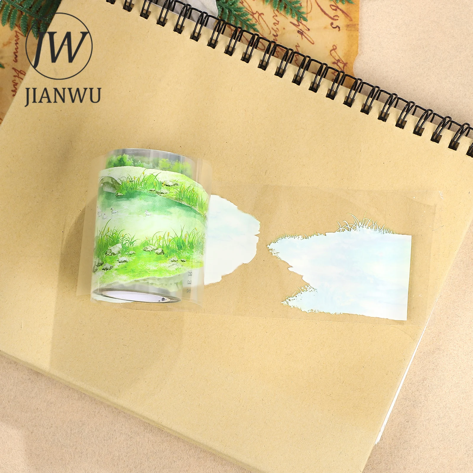 JIANWU 60mm*5m 빈티지 봄 식물 연못 풍경 재료 콜라주 스크랩북 PET 테이프 창의적인 DIY 저널 문구