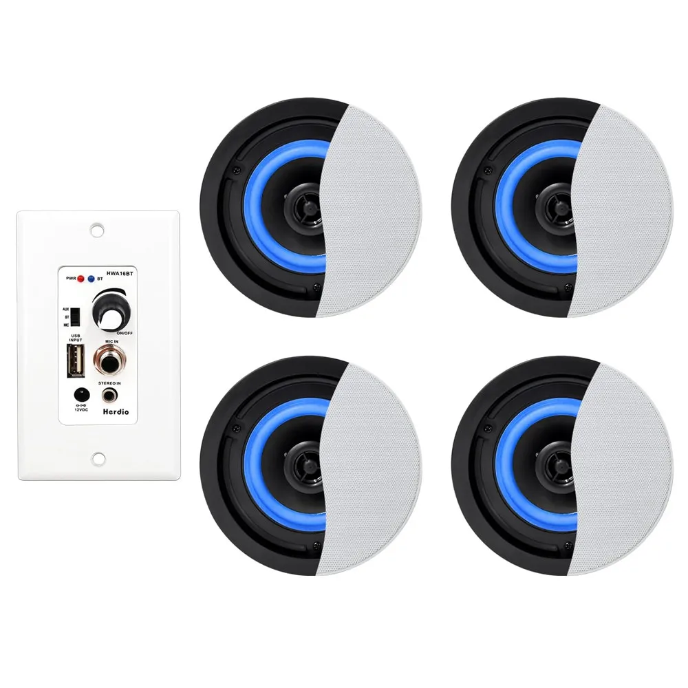Herdio 4'' Bluetooth In Wall In Ceiling Speakers 320W 2-Way Flush Mount Speakers System With Wall Amplifier Receiver For Home