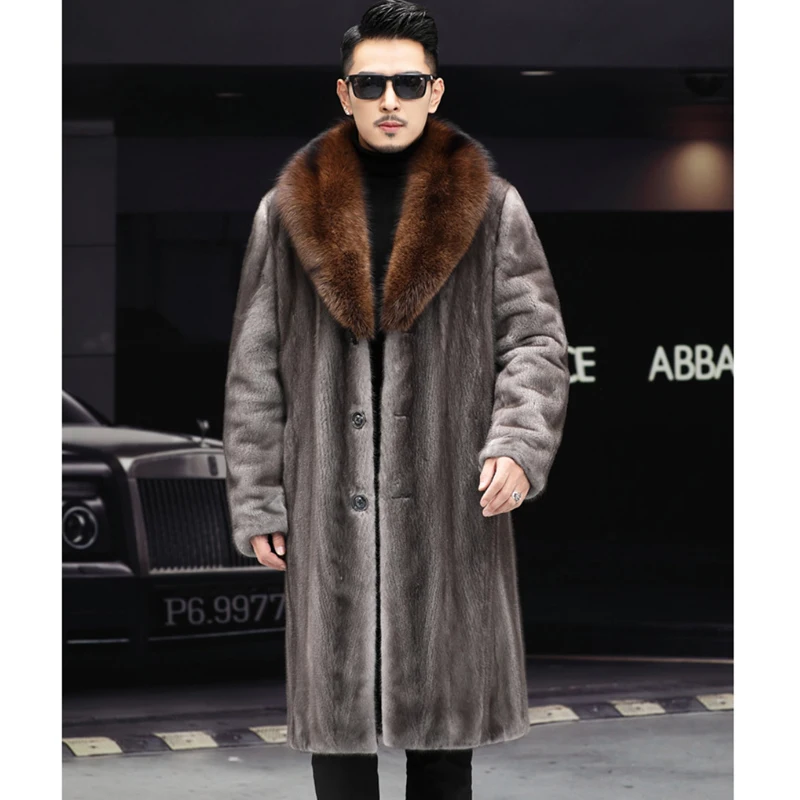 Men's Imitation Mink Coat Winter New Men's Long Warm Mink Fur Coat