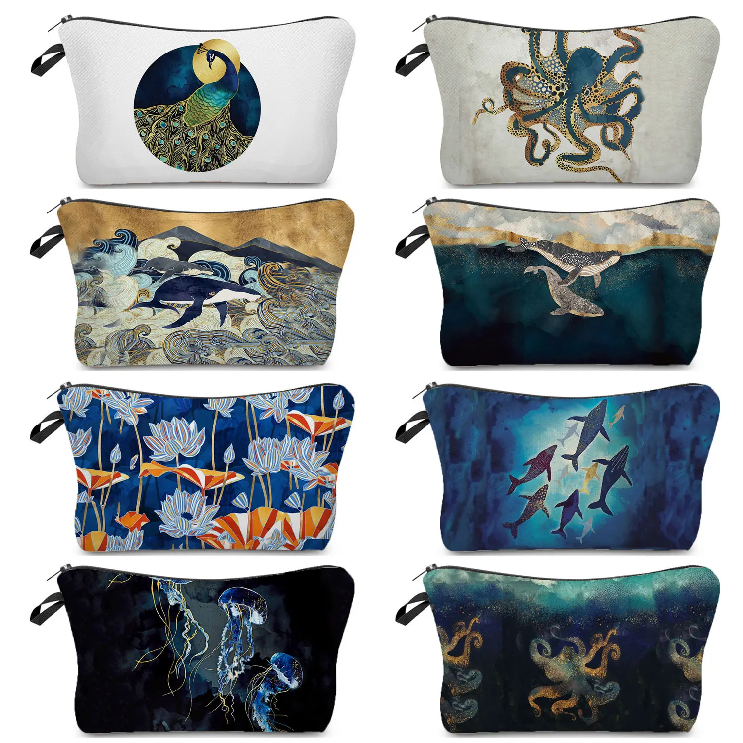 

Cosmetic Bags High Quality Women Toiletry Bag For Print Makeup Bag Ukiyoe Design Blue Lotus Storage Bag Landscape Pencil Cases