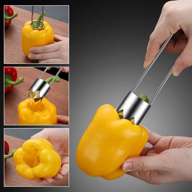Kitchen Stainless Steel Fruit Core Remover Apple Pear Bell Peppers Pitter Extractor Tool Versatile Vegetable Core Puller Gadgets