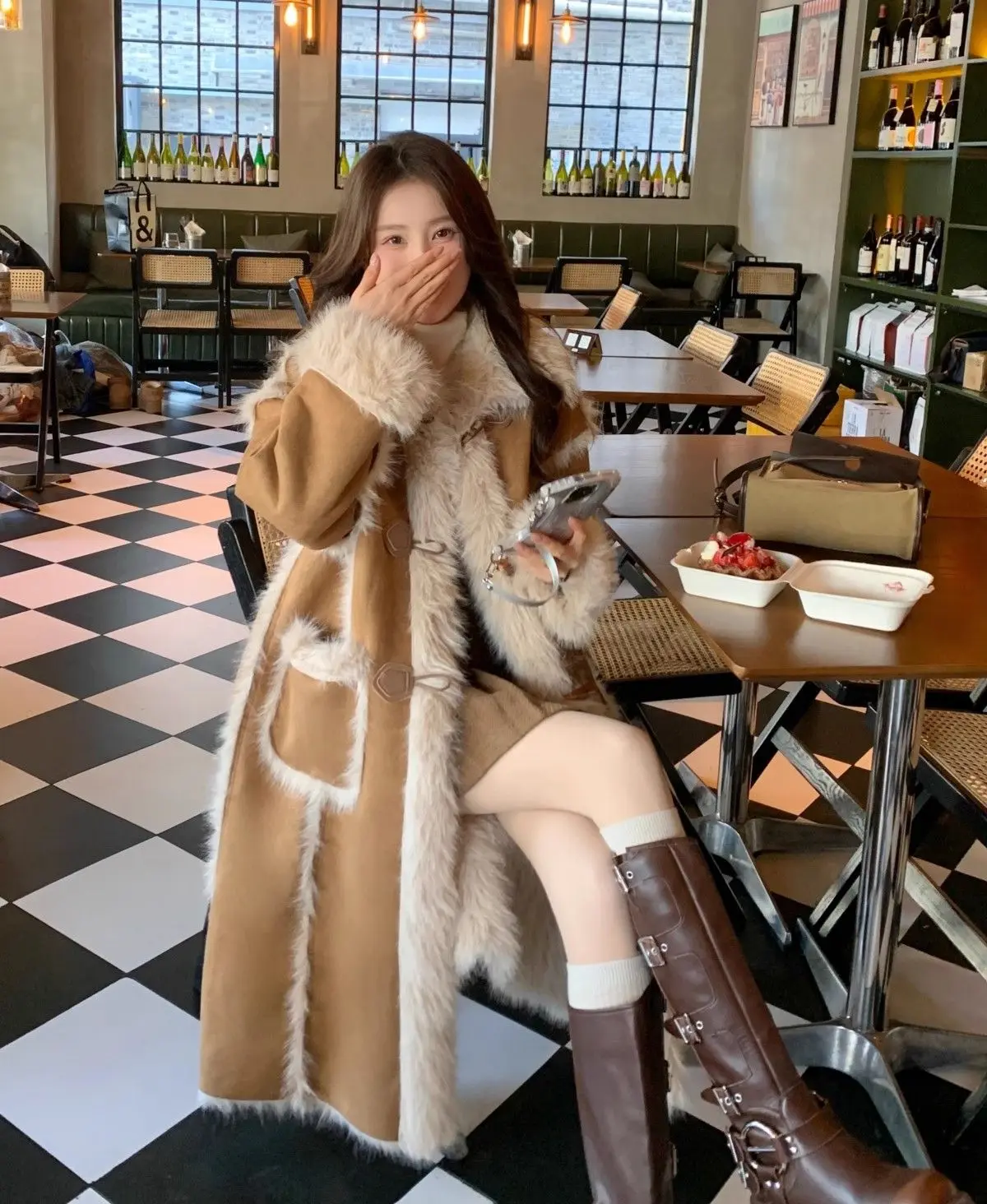 Deer Skin Velvet Spliced Denim Jacket For Women's Winter New Velvet Warm Fur Integrated Color Blocking Outwear Imitation Fur Coa