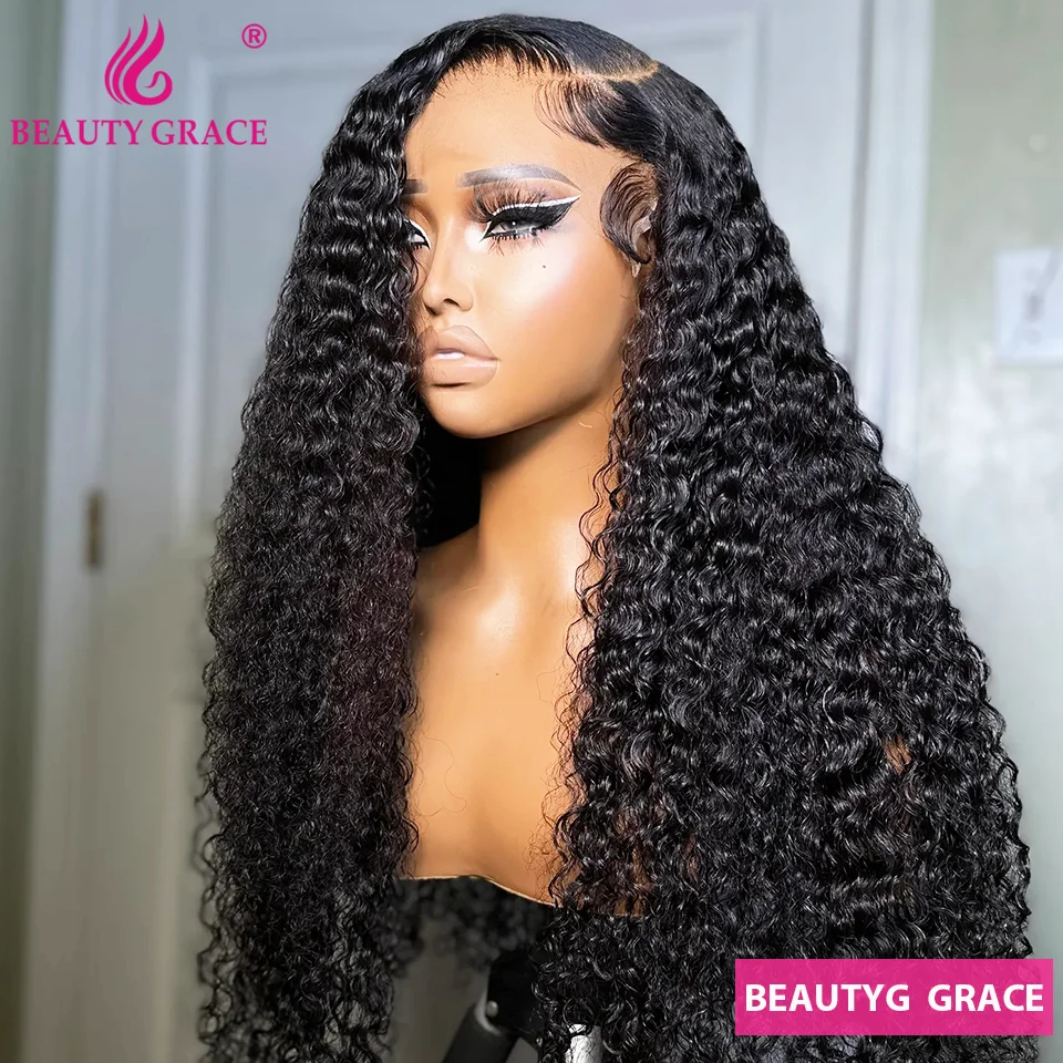 

Beauty Grace 250 Density Water Wave Lace Front Human Hair Wig Deep Wave 13x4 Human Hair Lace Frontal Wig Curly Gluless Wigs