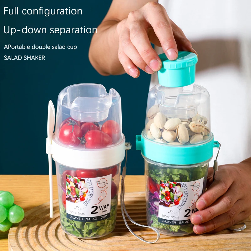 Two-Layer Breakfast Fruit Oat Yogurt Salad Cup With Lid And Spoon Bento Box For Fitness Food Storage Taper Bowl