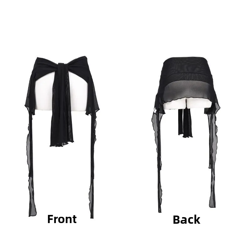 Black tassel mesh waistband