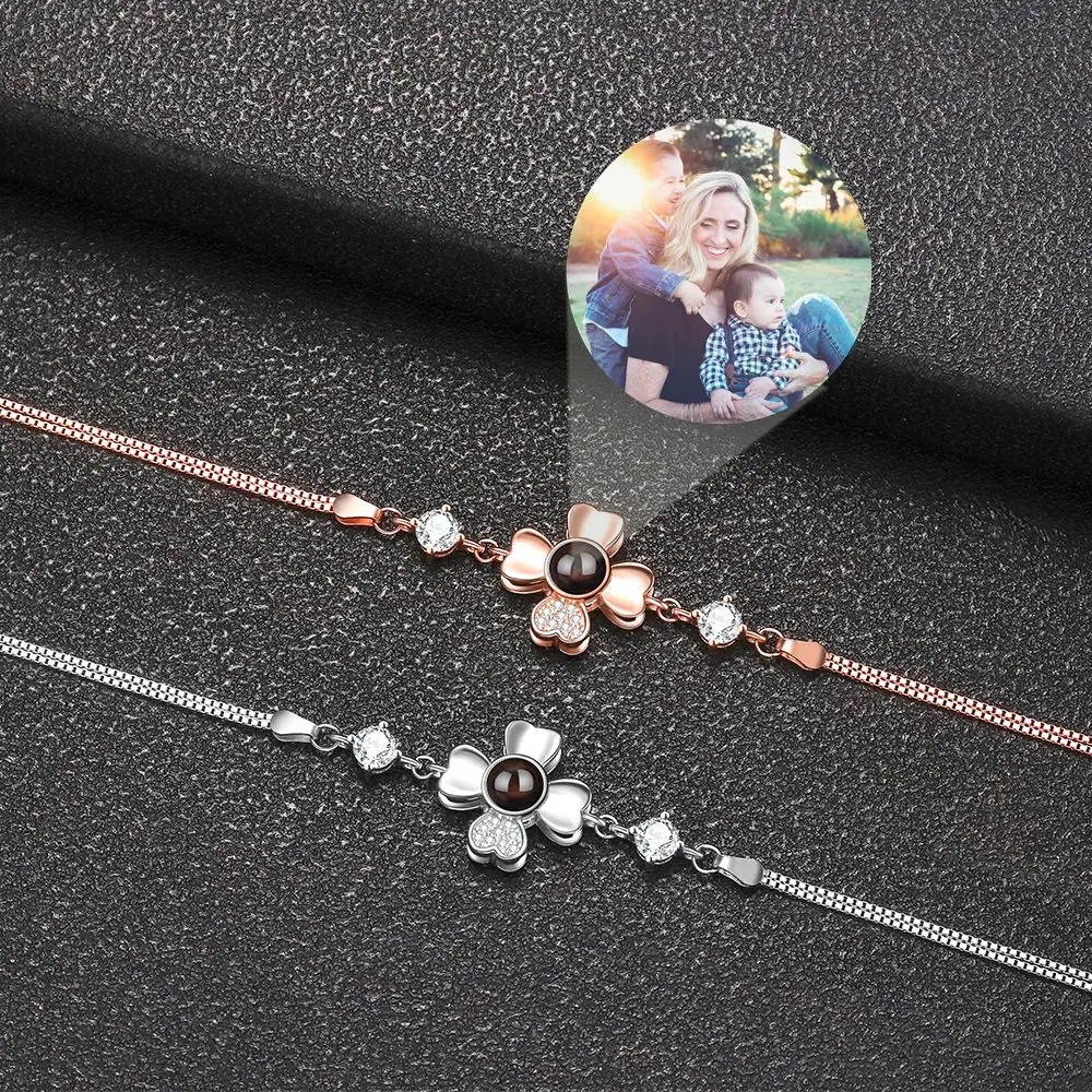 Projection Photo Flower Pendant Necklace for Women Personalized Custom Picture Charms Necklace Fashion Jewelry Memory Gift