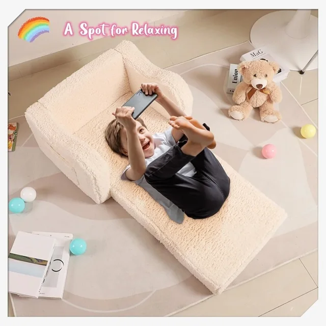 Convertible 2-In-1 Toddler Chair, Dual-Function Soft Sherpa Sofa Folding Chair For Little Ones, Transforms From Sofa To Recliner