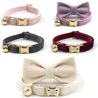 Personalized Cat Collar Velvet ID Engraving Name Tag Collar for Cat Necklace Puppy Kitten Bell Bow tie Custom Small Dog Collar 1