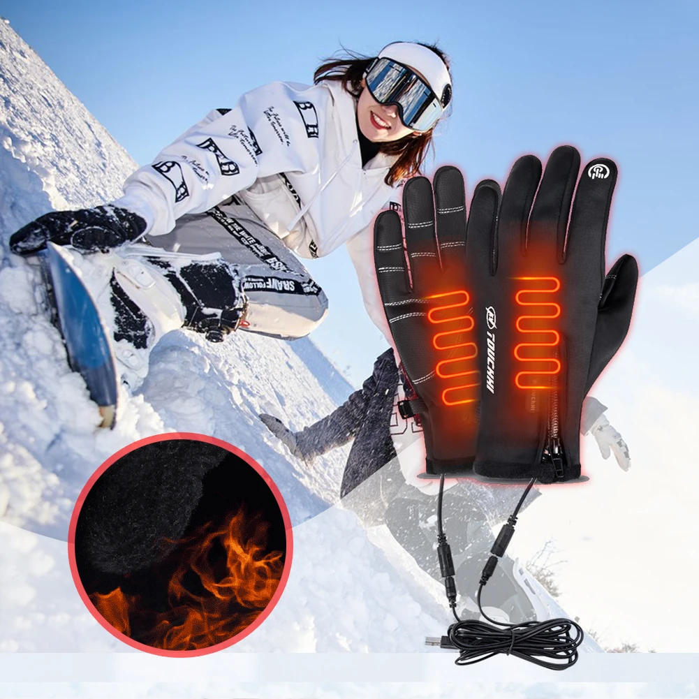 Winter Gloves Men Women Snowboard USB Heated Gloves Touchscreen