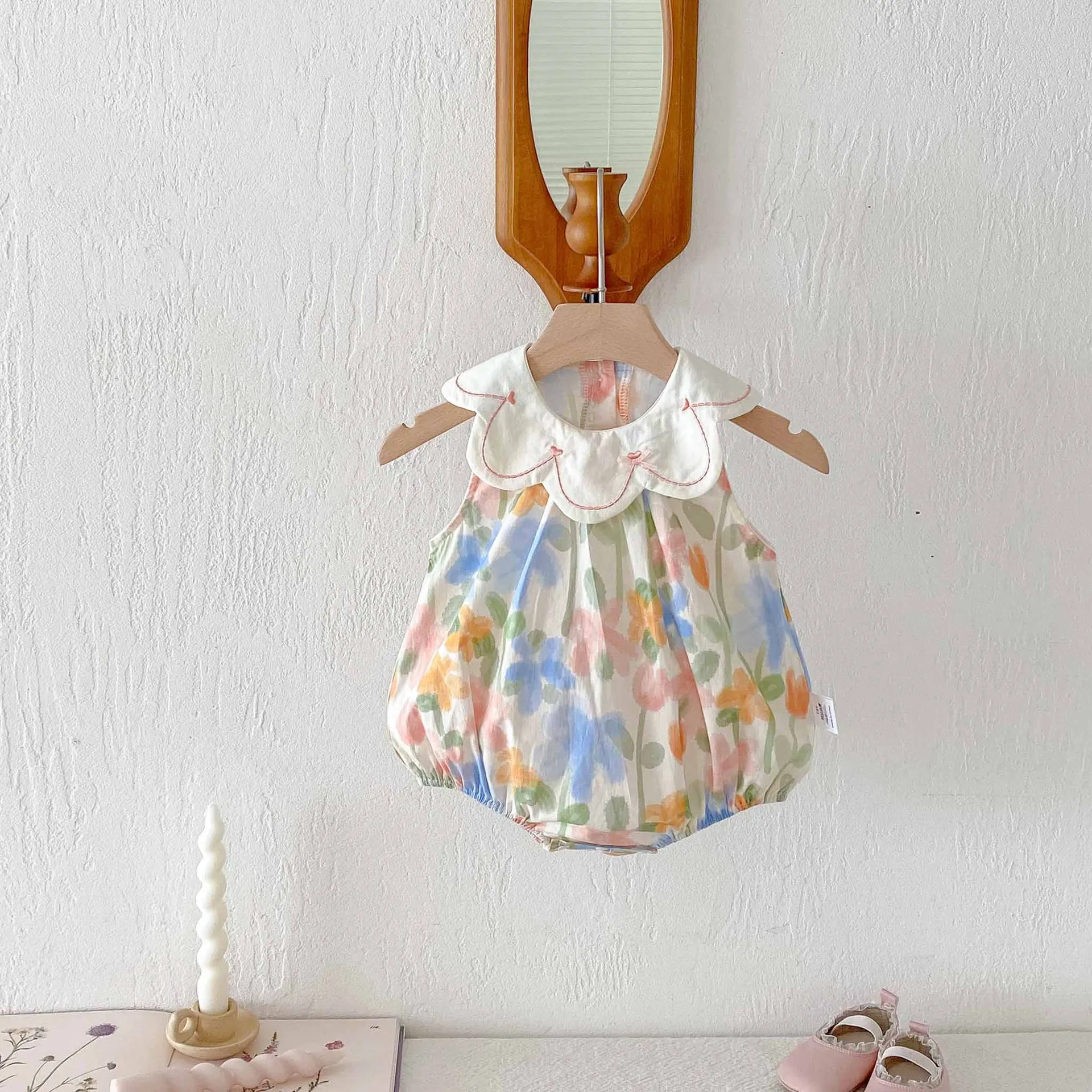 Floral Print Baby Girls Bodysuit Sleeveless Outfit