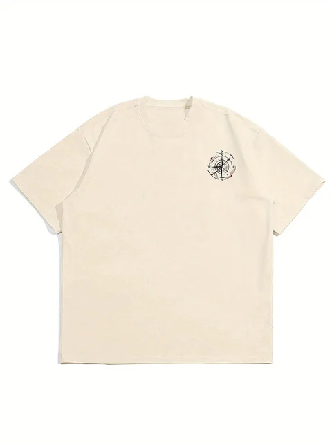 Compass Pattern Printed T-shirt Men Summer Sweat-absorbing Breathable Comfortable Top Outdoor Short Sleeve Trendy Men's Clothing 2
