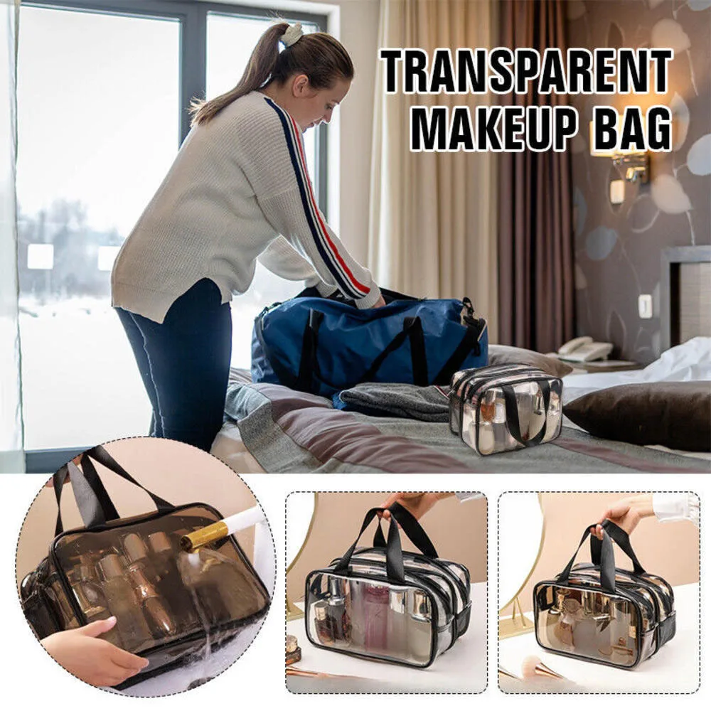 Simple transparent makeup bag double-layer waterproof  wear-resistant dry wet separation makeup bag bathroom washing storage bag 5