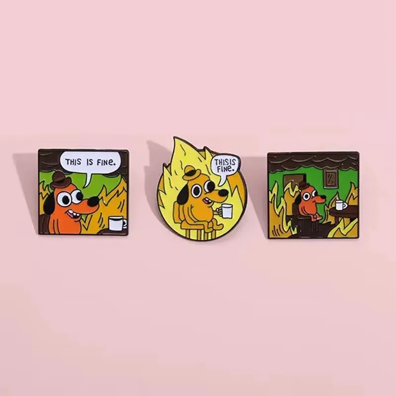 Cartoon Brooch Little Yellow Dog Universal Metal Puppy Drinking Coffee Badge for Clothes Bag
