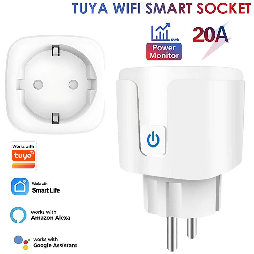Smart Socket EU Plug WIFI 16/20A With Power Monitor Timing, Voice Control Work with Tuya APP Alexa Google Home Alice