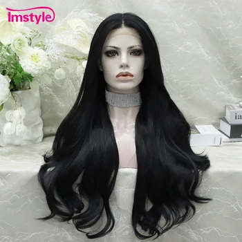 Imstyle Black Lace Wig Long Synthetic Lace Front Wig Heat Resistant Fiber Natural Wavy Lace Daily Cosplay Wigs For Women 1