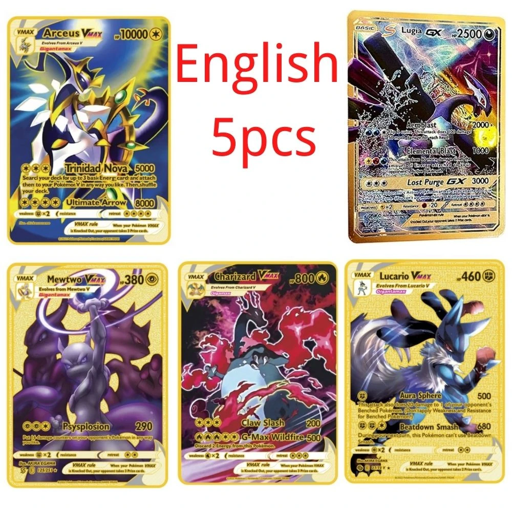 Pokemon Metal Cards English 10000HP Arceus Vmax YU GI OH Pikachu Charizard  Golden Iron Card Kids Collection Birthday Gift Shiny| | - AliExpress
