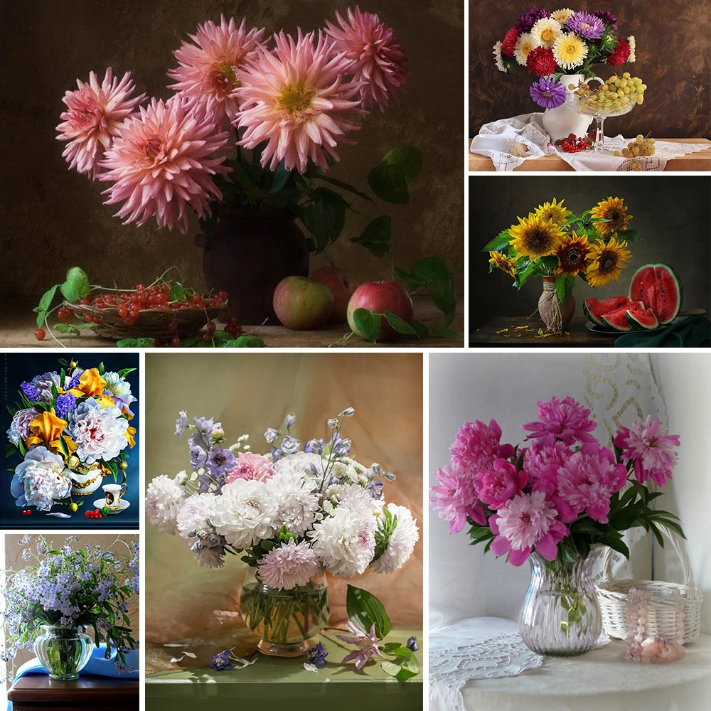 

Flowers Scenery Printed Water-Soluble Canvas 11CT Cross-Stitch Embroidery Kit Handiwork Hobby Sewing Knitting Gift Floss Needle