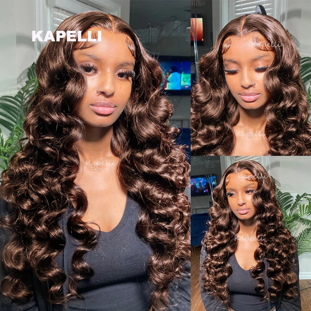 Loose Deep Wave Double Weft Human Hair Bundles Brown Curly Bundles Extensions Tissage Unprocessed Brazilian Hair 1 3 4 Weave 4