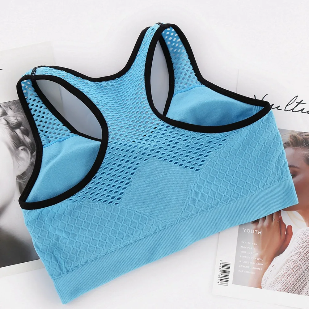 Sports Bra Mesh Sports Bra Hollow Out Sport Top Seamless Fitness Yoga Bras Women Gym Top Padded Running Vest Shockproof Push Up Crop