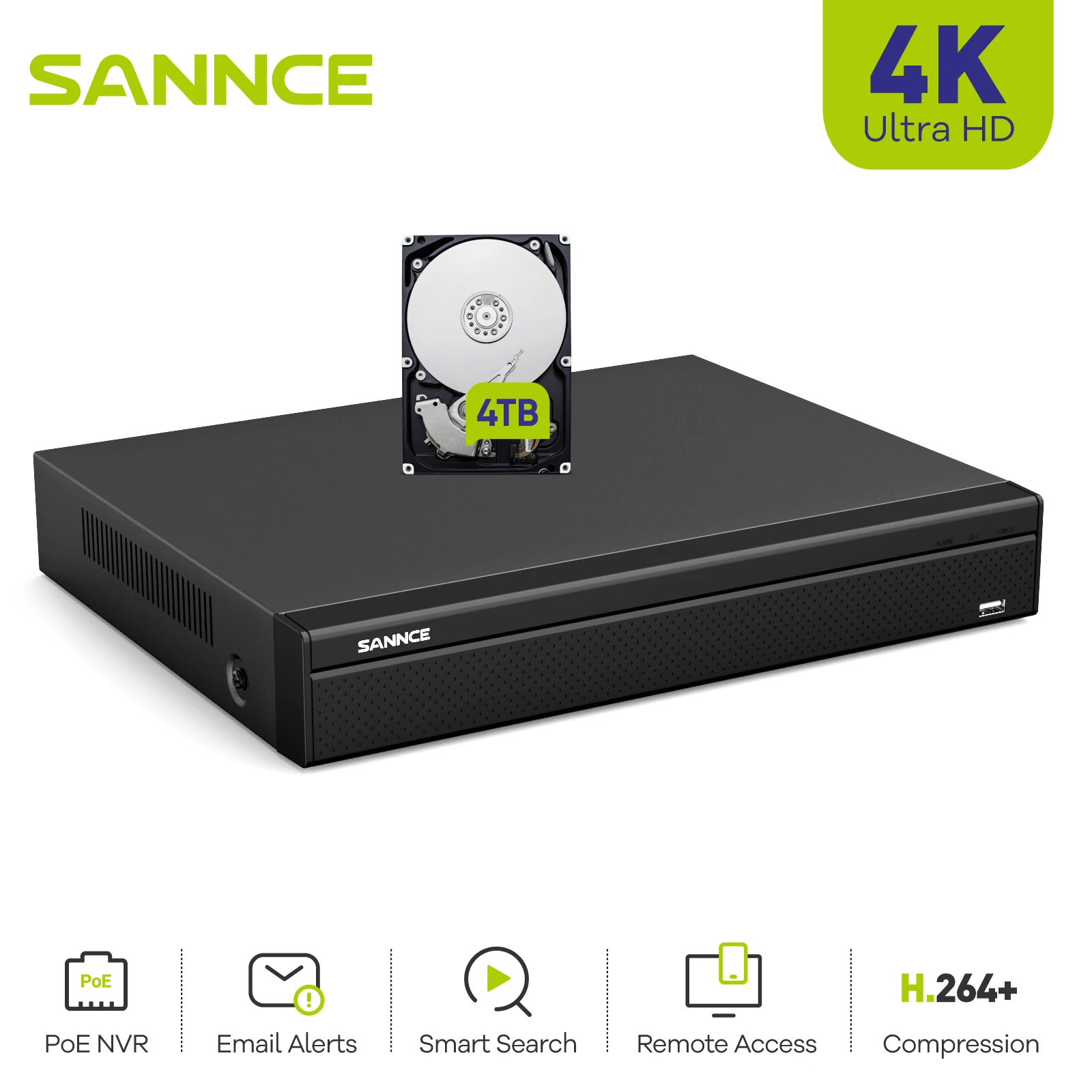 Sannce H.265 + 16Ch 8Mp Poe Nvr Videoregistratore Motion Detection 8K Hd Videoregistratore Di Rete Di Sorveglianza Di Sicurezza Per Telecamera Ip