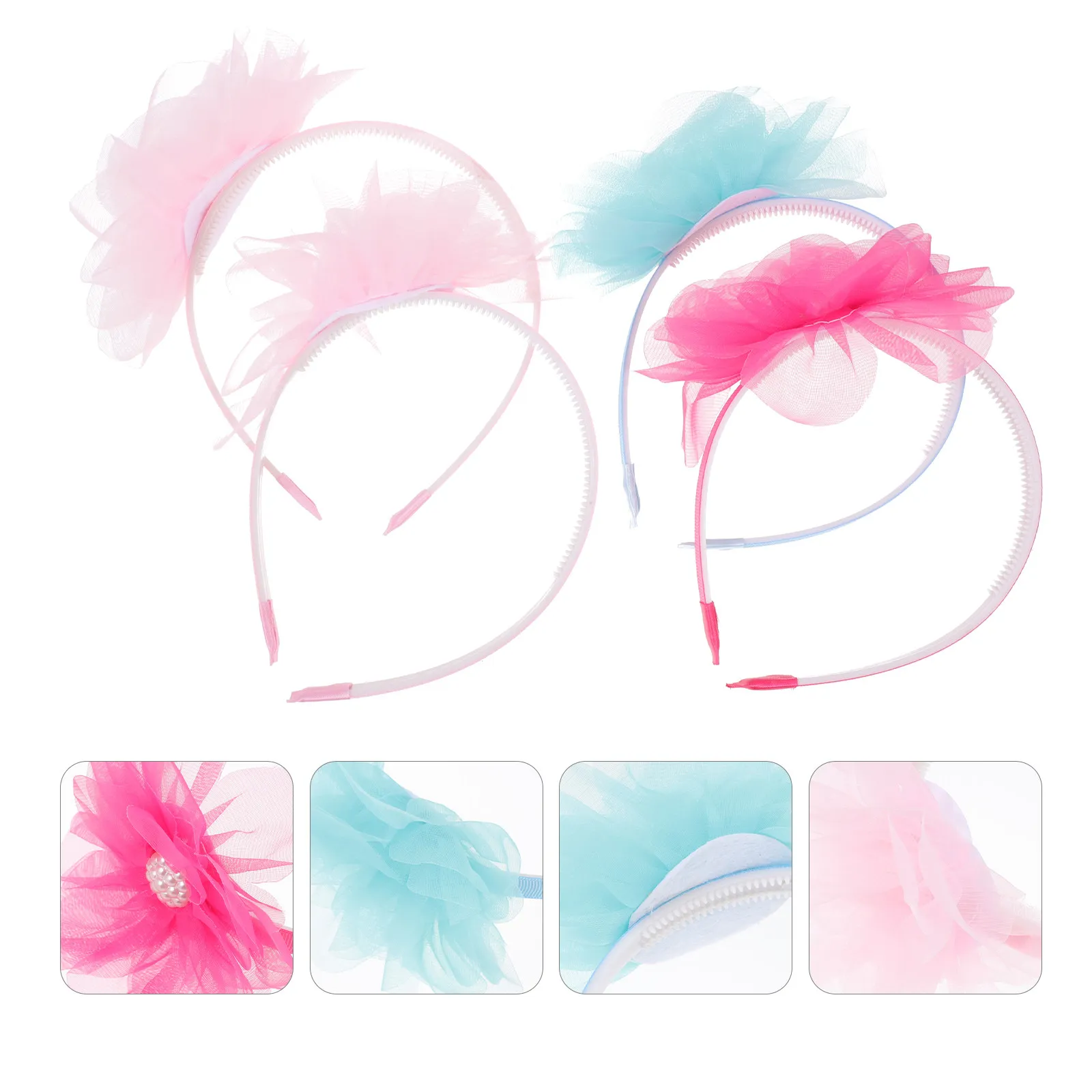 4Pcs 어린이를위한 대형 꽃 레이스 머리띠 소녀 파티 머리 장식 공연 의상 카니발 할로윈 사진 스튜디오 가족