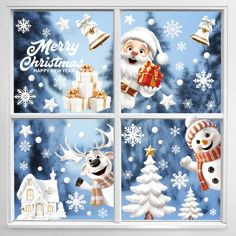 9pcs/set Christmas Window Stickers Santa Claus Xmas Tree Snowflake Glass Decal 2024 Navidad Home Decoration 2025 New Year Gifts - Image 2