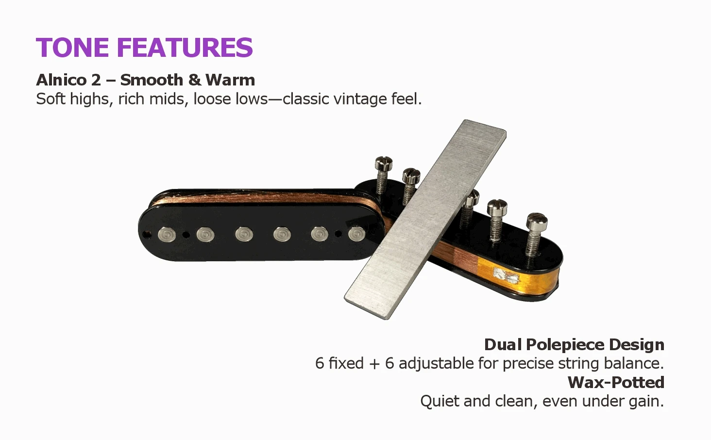 FLEOR Alnico 2 Humbucker-Tonabnehmer für E-Gitarre, Doppelspulen-Hals- und Steg-Tonabnehmer-Set, Schwarz – Detail 3