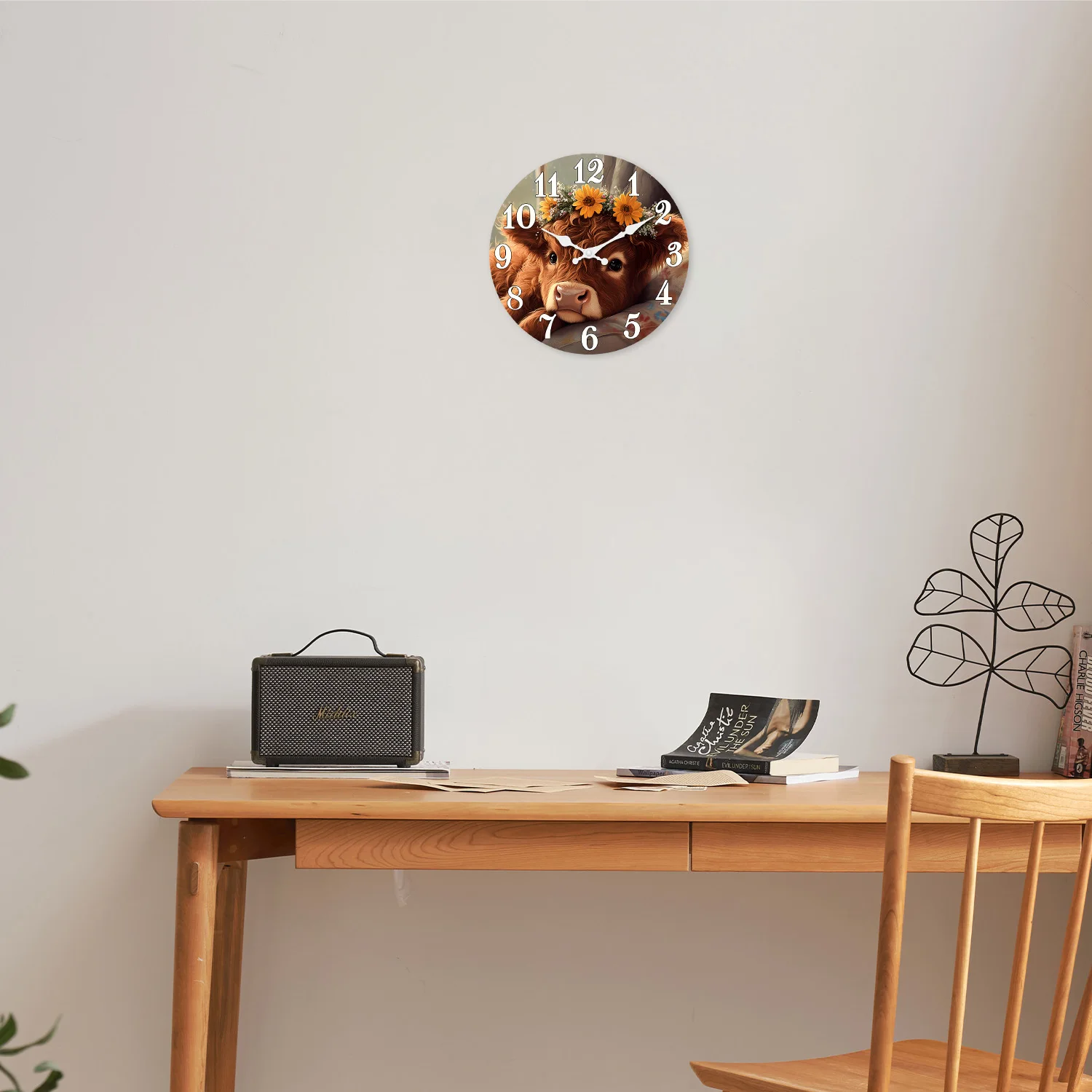 Highland Cow Sunflower Wooden Wall Clock – Silent Decor 2