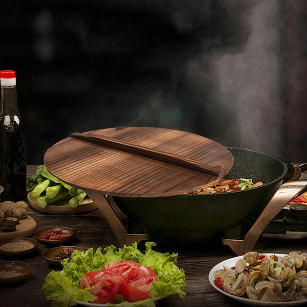 

Wood Wok Lid Cover Wooden Lid Cast Wok Pan Cover For Electric, Induction and Gas Stoves 26CM