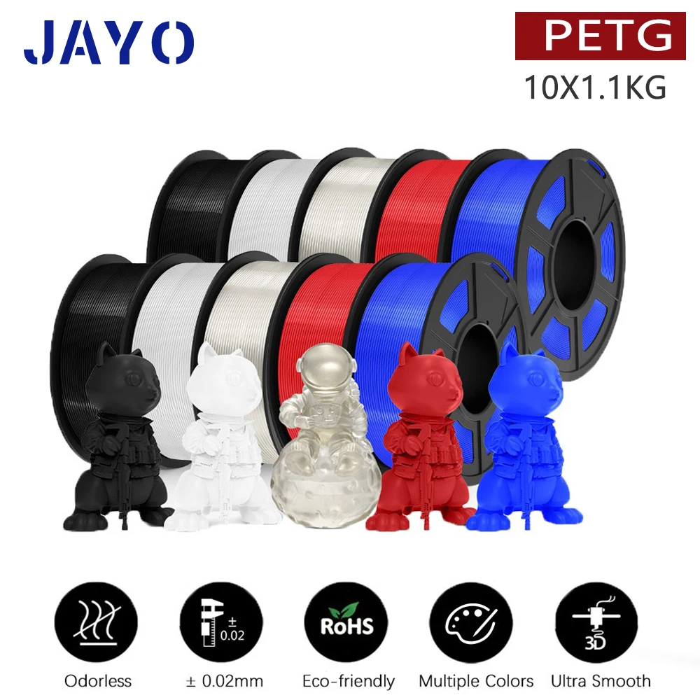 Filamento PLA/PLA Meta/PETG/PLA PLUS/PLA mate para impresora 3D JAYO de 1,75 mm, 10 rollos, materiales de impresión 3D para impresora 3D y bolígrafo 3D