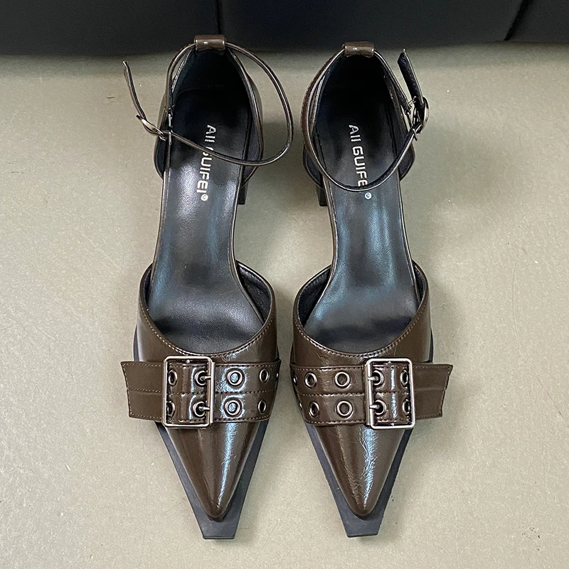 Pointed Toe Pumps Women Square Heels Shoes Fashion Luxuy Footwear Female Ankle Strap Shoes Ladies High Heels Sandals 2025 3