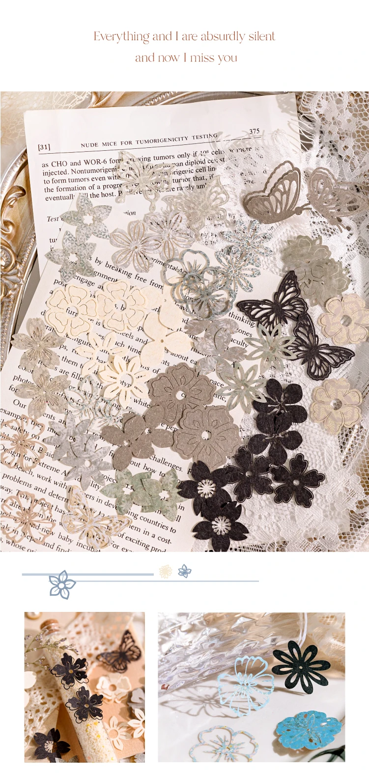 50 Blatt Vintage Schmetterling Blumen Material Papier Dekorative Scrapbooking Tagebuch Album Hintergrundpapier Diy Junk Journal Supplies – Detail 12