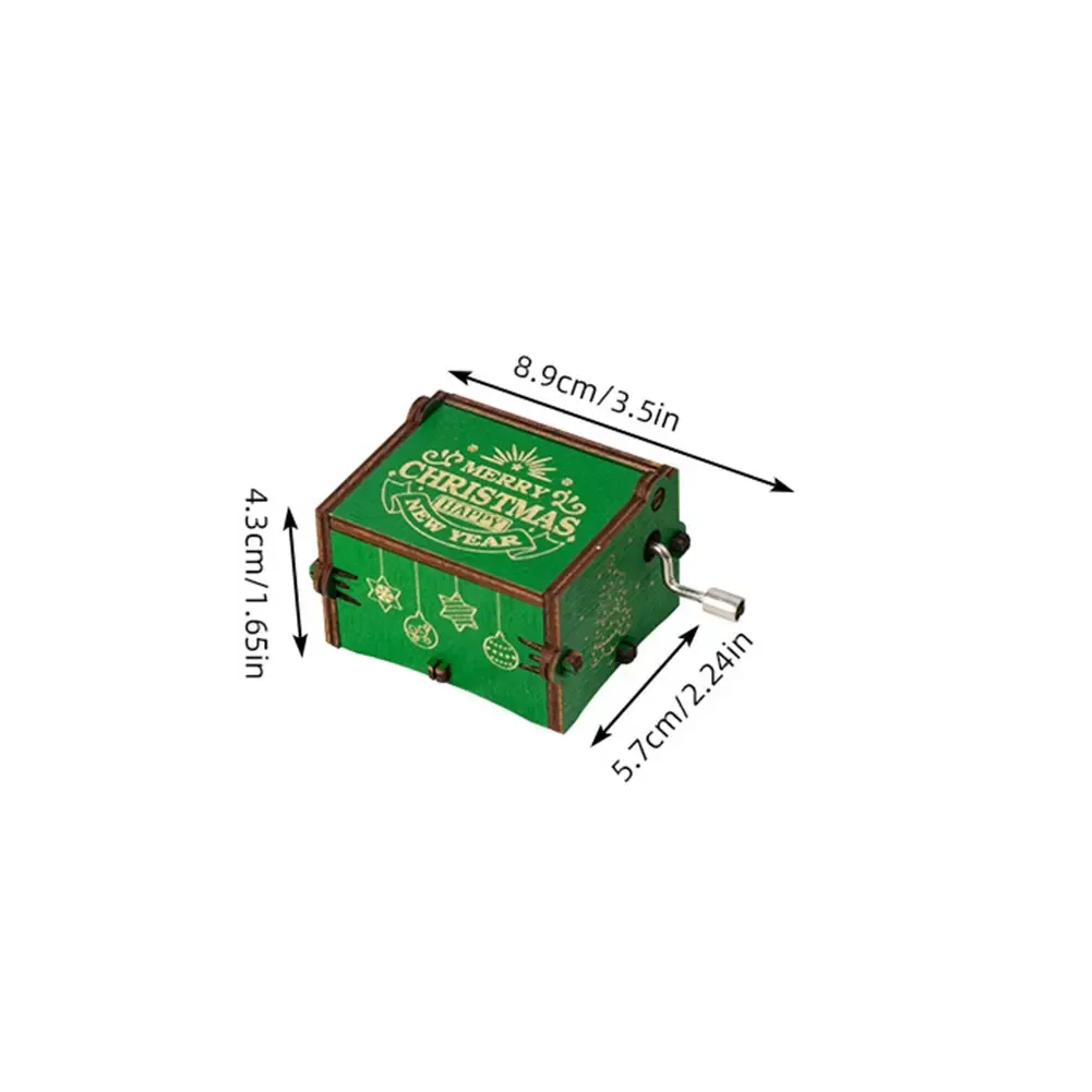 Jingle Bells Music Box Color Printing Wooden Carved Hand Crank Musical Box Birthday Present New Year Christmas Gift