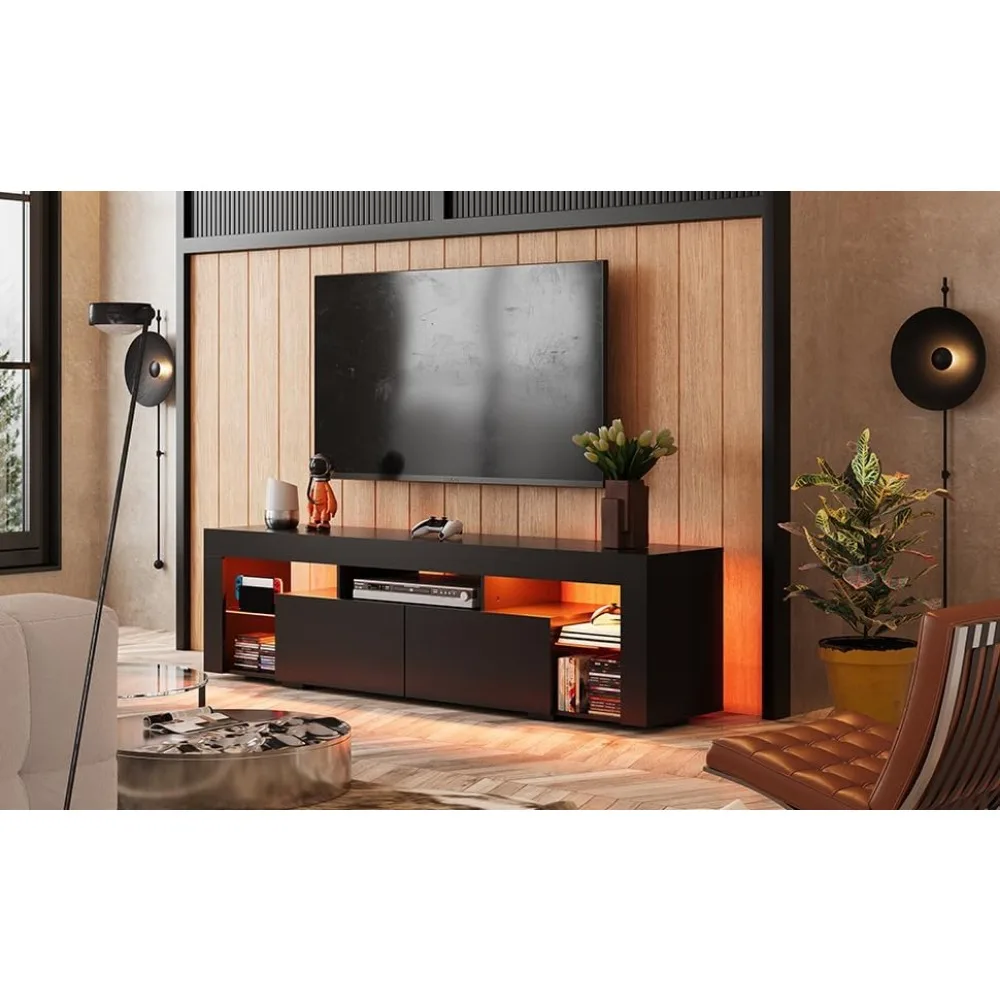 LED Entertainment Center for TV, Modern TV Console with 2 Drawers, TV Stands for Living Room 3