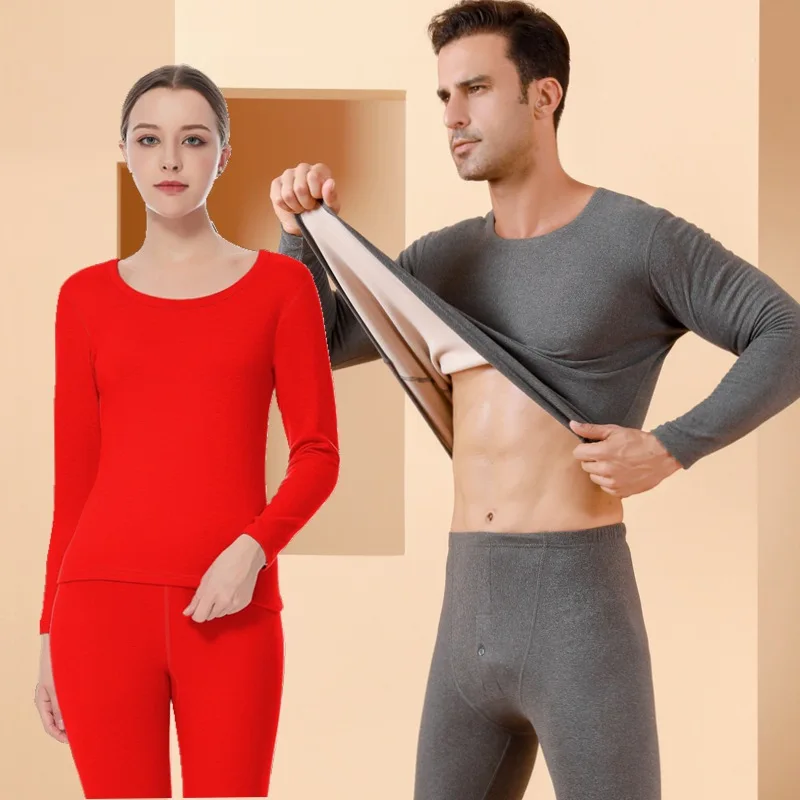 Winter Thermal Underwear Long Johns Seamless Warm Clothes Couple Pyjamas Men's Double-sided Velvet Warm Bottoming Suits femme