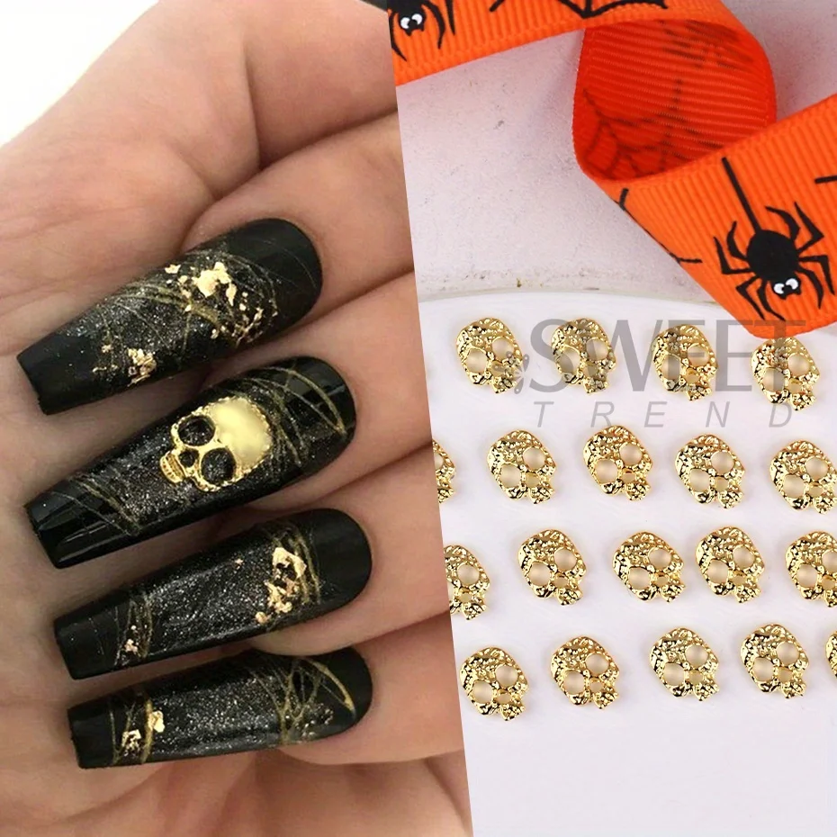 20pcs Alloy Skull Nail Charms Decoration Punk Gothic Skeleton Design Metallic Halloween Holiday 2025 Design Manicure Accessories