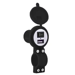 Waterproof USB Charger for Motorcycles - Handlebar Power Socket for Mobile Devices (Black)