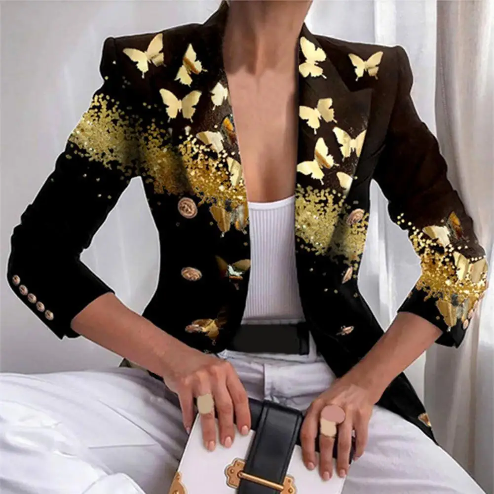 

Long Sleeve Double-breasted Stylish Women's Double Breasted with Colorful Print Slim Fit for Autumn Winter Fashion