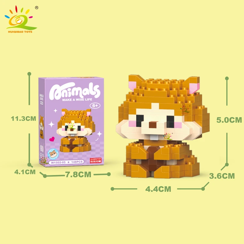 HUIQIBAO 미니 귀여운 애니마 마이크로 빌딩 블록 3D 다이아몬드 모델 사자 벽돌 DIY 도시 건설 장난감 어린이를위한 어린이 선물