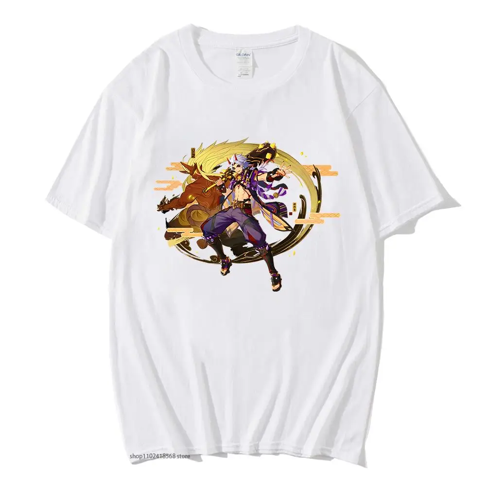 

Kawaii Genshin Impact Tshirt Hot Game Arataki Itto Shirts Women 100% Cotton Short Sleeve Tees Men Y2K Streetwear Harajuku Tops