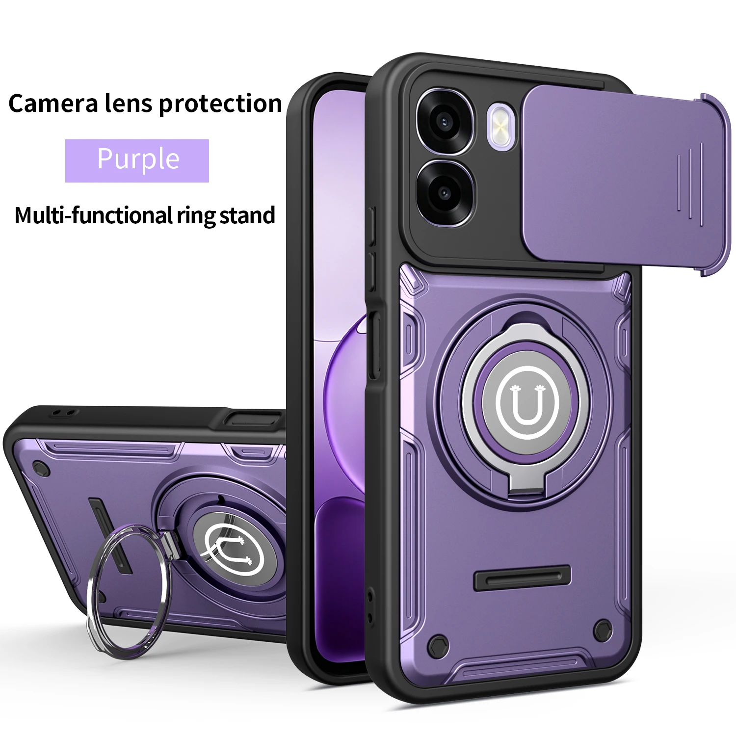 Magnetic Armor Shockproof Phone Case with Ring Holder and Wireless Charging Compatibility